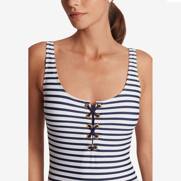 NWT - Ralph Lauren Navy & White Striped Swimsuit One Piece Size 10 - Picture 7 of 10